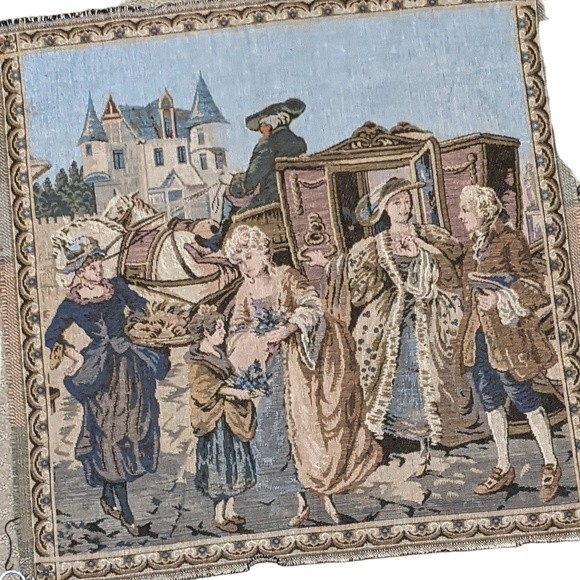 French tapestry wall woven romantic farmhouse carriage - Picture 1 of 7
